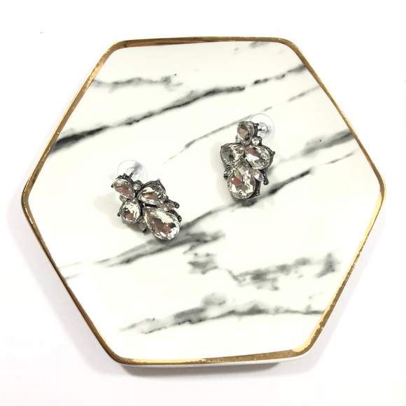 *Rhinestone Pear Bee Silver Boutique Stud Earrings - Picture 6 of 7